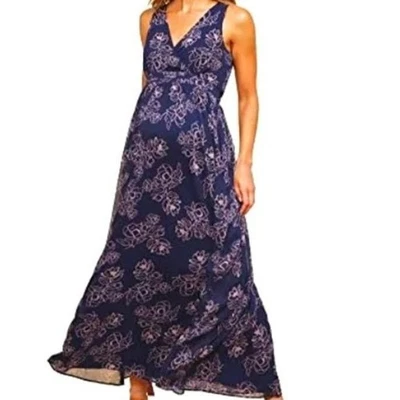 Motherhood Maternity Maxi Dress Floral Print Sleeveless Navy Boho Small - Image 1 of 4