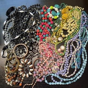 41 pc Vintage Colorful Beaded Necklace Bangle Bracelet Earrings Jewelry Lot 50s - Picture 1 of 8