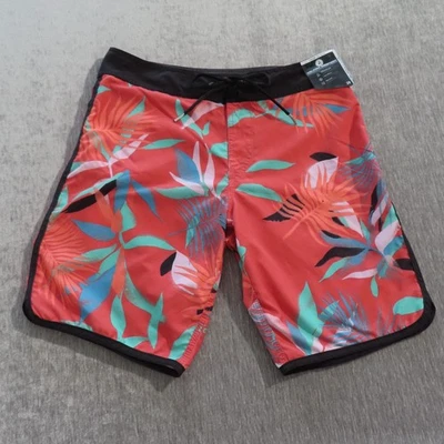 Pantalones Cortos Volcom Board Hombres 29 Naranja Coral Floral Mod Tech Cordón 9" Surf Playa Foto 1 de 4