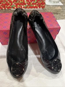 Tory Burch Reva Black Patent Leather Slip On Ballet Flats Shoes Size 8 - Picture 1 of 6