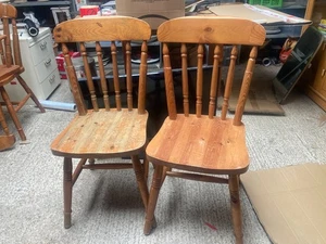 Natural Brown Solid Pine Kitchen Dining Chairs x 2 - Project TLC - Picture 1 of 11