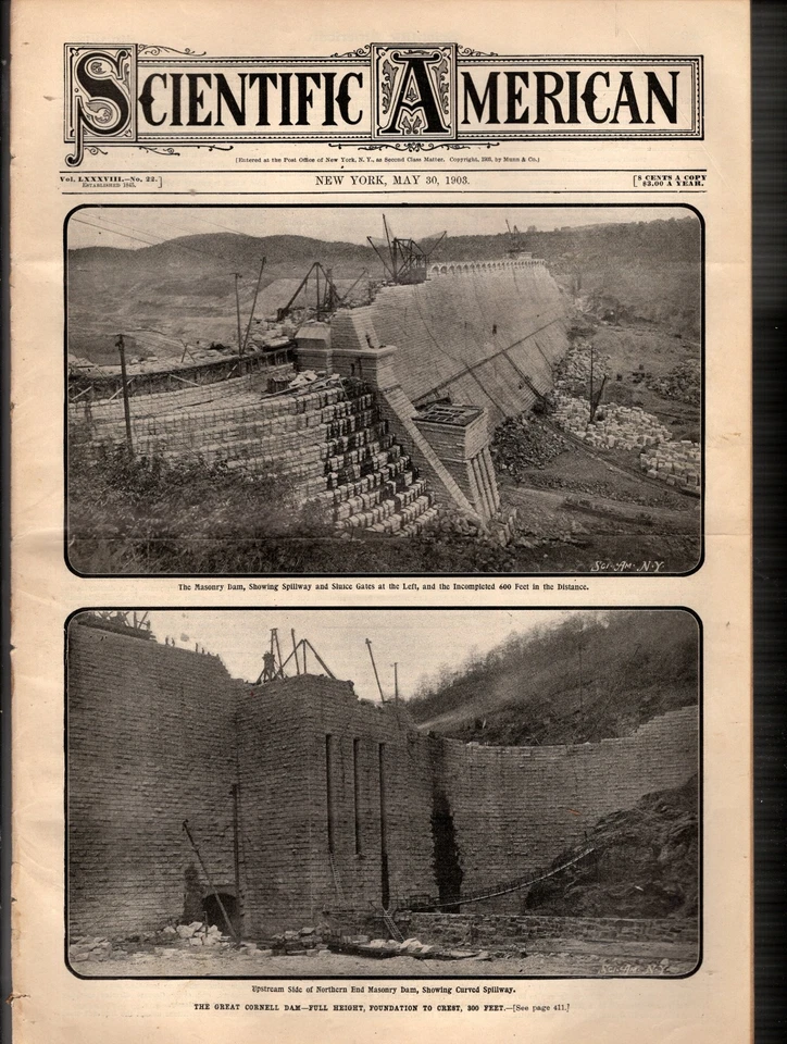 1903 Scientific American May 30 - Great Cornell Dam; Ivel motor lawnmower - Image 1 of 1