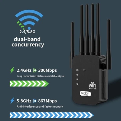 1200M WLAN Repeater Router Range Wifi Signal Verstärker Access Point Booster - Bild 1 von 4