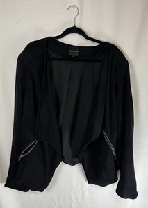 Lane Bryant 26/28 Women’s Black Faux Suede Open Front Long Sleeve Jacket Pockets - Picture 1 of 5