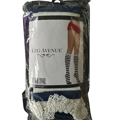 Leg Avenue Stripe Knee Highs With Lace Top And Woven Anchor - Image 1 of 3