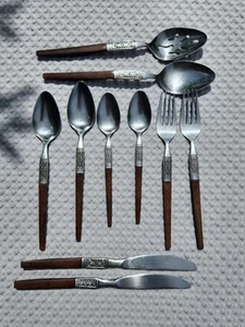 MCM Interpur Wood Handle Canoe Hearts Flatware Miscellaneous Lot 10 Pieces - Picture 1 of 10