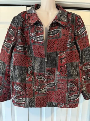 Christopher & Banks Red Black Silver Brocade Blazer Jacket xl - Image 1 of 3