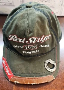 Red Stripe Beer Distressed Hat With Bottle Opener, Adjustable, OSFM - Picture 1 of 6