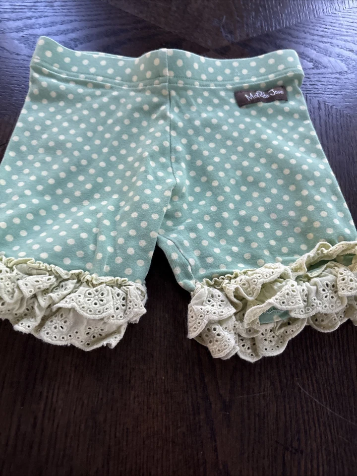 Matilda Jane Girls Size 4 Shorties Shorts Green Polka Dot EUC - Image 1 of 4