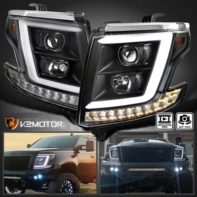 Black Fits 2015-2020 Chevy Tahoe Suburban Projector Headlights LED Bar Strip Foto 1 de 4