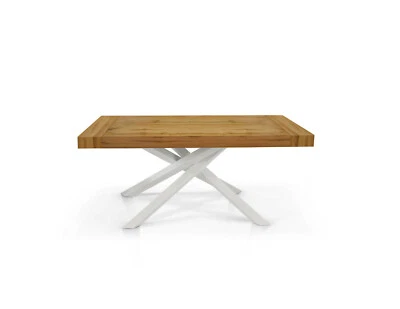Extendable Rectangular Table Modern Knotty Oak Finish Metal Legs - Image 1 of 4