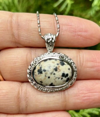Medallón colgante de moda de jaspe dalmación relleno de oro blanco CADENA SURTIDA GRATIS #1 Foto 1 de 4