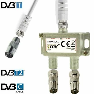 2fach IEC TV Verteiler Antennenverteiler Kabel TV Koax Kabel Kabelfernsehen DVBC - Afbeelding 1 van 7