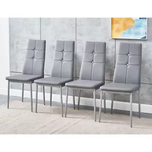 Set of 4 Modern grey dining chairs dining room chair faux leather home furniture - Picture 1 of 9