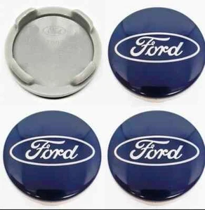 Ford BLUE 54mm Alloy Wheel Hub Centre Caps Badges Mondeo Fiesta Galaxy Kuga - Picture 1 of 2