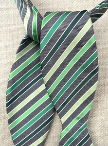 J. Ferrar Bow Tie, Hand Made Self Tie Adjustable, Polyester Green Gray Stripe 2” - Picture 1 of 9