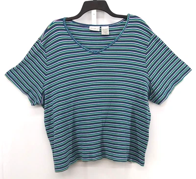 Camisa Ciervo Blanca Mujer Talla 22W/24W Verde Rosa Rayas Cuello en V Tejido Top Foto 1 de 4