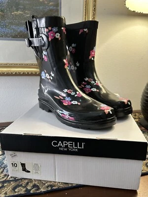 Botas de lluvia altas de goma Ditsy negras brillantes para mujer Capelli EE. UU. 10 UE 41 NUEVAS Foto 1 de 4