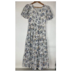 Moon River Floral Puff Sleeve Tiered Ruffle Midi Dress Small - Picture 1 of 15