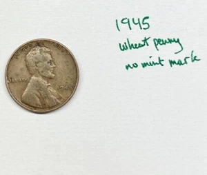 1945 Lincoln Wheat Cent no mint mark - Picture 1 of 3