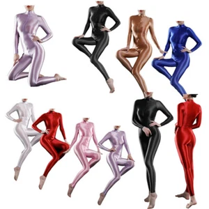 Women's Metallic Glossy Bodysuit Bodystocking Jumpsuit Catsuit Leotard Clubwear - Picture 1 of 75