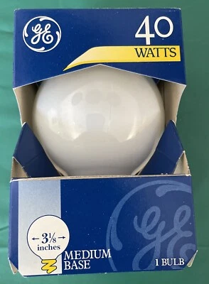 GE 40 Watts White Globe Light Bulb Medium Base 3 1/8" Diameter Glove, New in Box - Image 1 of 4