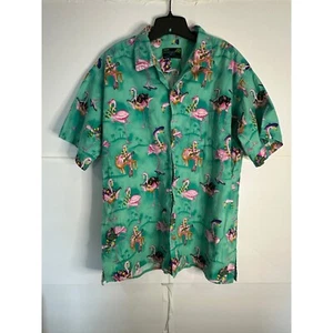 Moon Dog Shirt Co. Flamingo Guitar Hawaiian Camp Shirt Tropical Print Hand Made - Picture 1 of 5