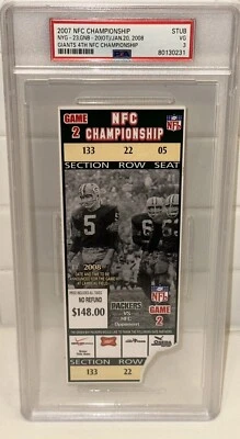 Packers Giants NFC Championship PSA Ticket Stub Favre Manning Cold 1/20/2008 - Image 1 of 3