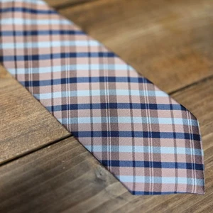 Bruno Piattelli Men's Tie Peach Navy Classic Length 100% Silk Handmade - Picture 1 of 4