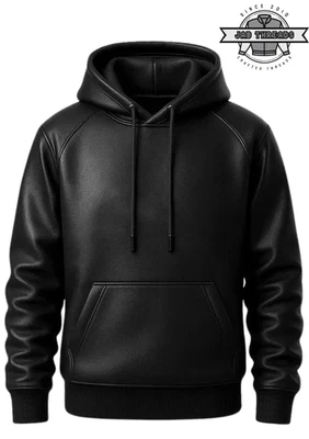 Sudadera con capucha de cuero de oveja genuino hecha a mano roja, negra, azul para hombre estilo vintage Foto 1 de 4