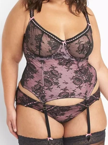 Cacique Ribbon-Slot Lace Merrywidow 46F Pink/Black $41.99 NWT - Picture 1 of 5