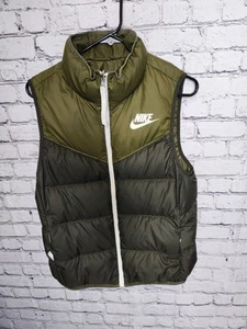 Nike Reversible Puffer Down Vest Jacket High Low Womens Medium Green - Picture 1 of 7