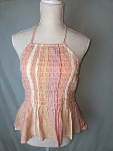 Francesca's Mi Ami Sz S Striped Coral Retro Babydoll Smocked Halter Top NWT - Picture 1 of 12