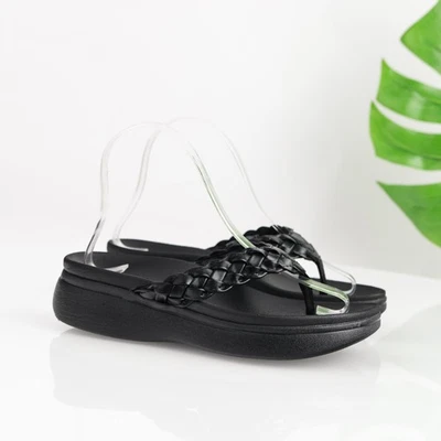 Vionic Womens Kenji Sandals Size 6 Black Platform Braided Thong Flip Flops Comfy - Image 1 of 4