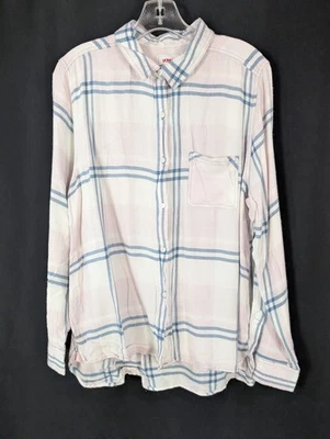 Camisa de manga larga Bongo rosa claro y azul a cuadros con botones delanteros para mujer talla XL Foto 1 de 4