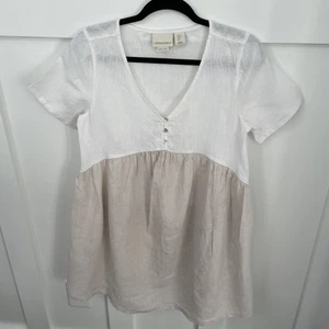 Women’s Cynthia Rowley 100% Linen Dress-Size small-colorblock-White& Tan-pockets - Picture 1 of 9