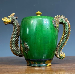 Antique Chinese Sancai Glazed Stoneware Cadogan Wine Ewer Dragon Teapot Ming - Picture 1 of 24