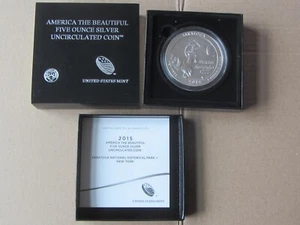 ATB Saratoga NY National Park 2015 P 5 oz plateado con certificado de autenticidad y caja cinco onzas de plata - Imagen 1 de 7