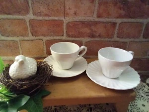 2 Vintage J & G Meakin Classic White Ironstone Teetassen & Untertassen, Landhauskern - Bild 1 von 10
