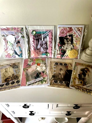 Lote de 7 Tarjetas Estilo Vintage Shabby Hechas a Mano para Ocasiones Especiales - Vacaciones Foto 1 de 4