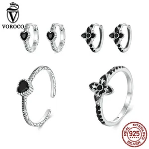 Anello Voroco925 Argento Elegante Cuore Caduta Notte Fiore Moda Donna Regali Gioielli - Foto 1 di 24