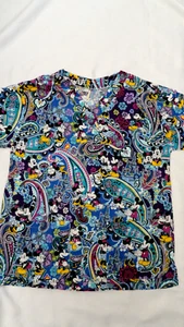 Disney Scrub Top Sz L, Bust size is 38" Minnie, Mickey, Colorful - Picture 1 of 8