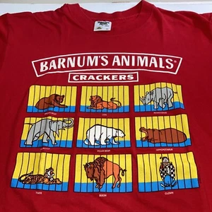 Vintage 90s Barnum Animal Crackers Single Stitch Made in USA T Shirt Red Sz L - Picture 1 of 11