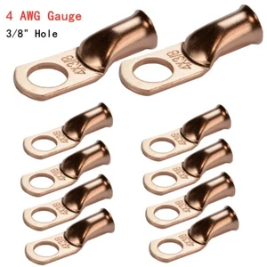 10Pcs 3/8" 4AWG Battery Cable Ends Lugs Copper Ring Terminals Wire Connectors - Picture 1 of 9