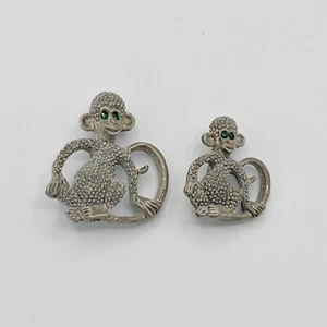 Vintage Gerry's Silver Tone Rhinestone Monkey Scatter Brooch Pin Set - Picture 1 of 7