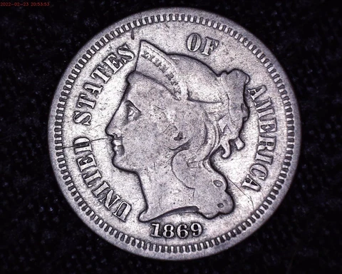 1869 3 Cent Piece Circulated Very Nice Details  #TR30 Cover