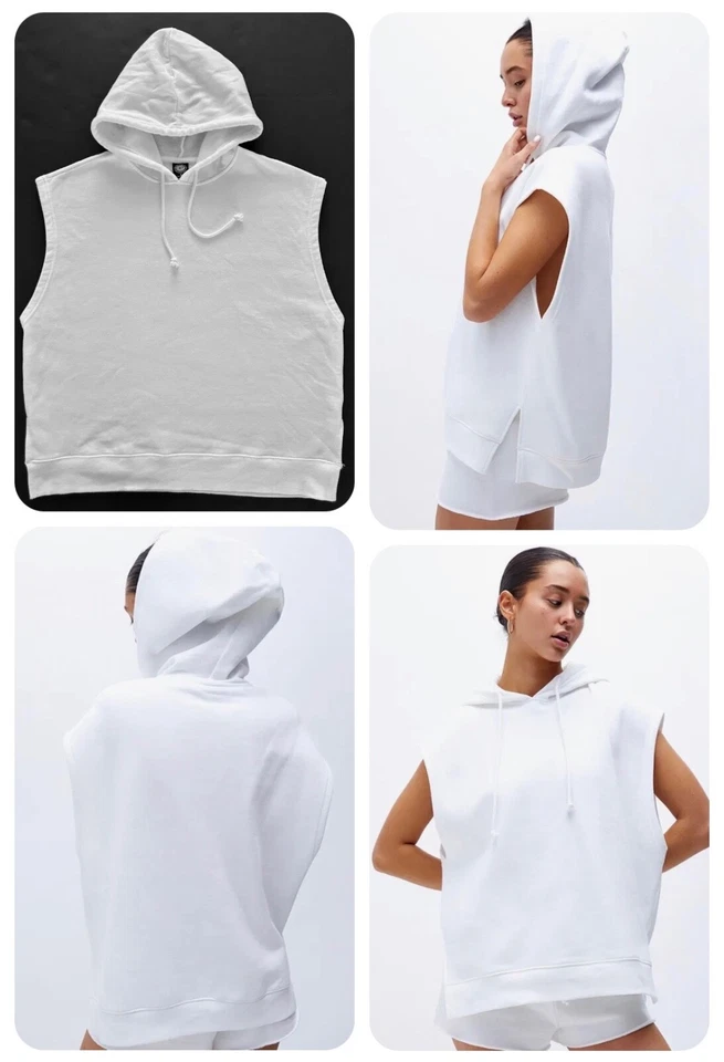 PacSun Womens M Sleeveless Hoodie White Fleece Relax Fit WORN ONCE - Image 1 of 4