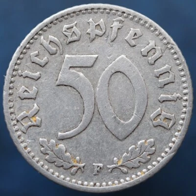 50 Reichspfennig 1944 F - Germany Third Reich KM# 96 coin with swastika - #R689 - Image 1 of 3