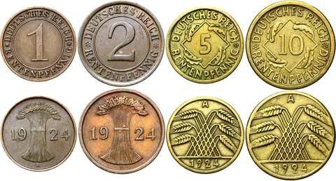 Germany Weimar Republic - LOT of 4 Coins - 1 2 5 10 Rentenpfennig 1923-1924 SET Cover
