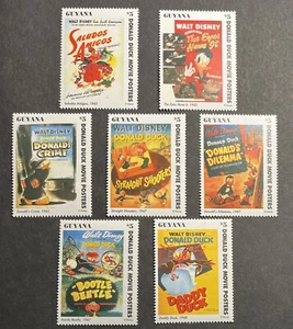 Juego de 3 carteles de películas del pato Donald de Disney estampillas 7 montadas sin montar o nunca montada Guyana - Imagen 1 de 1